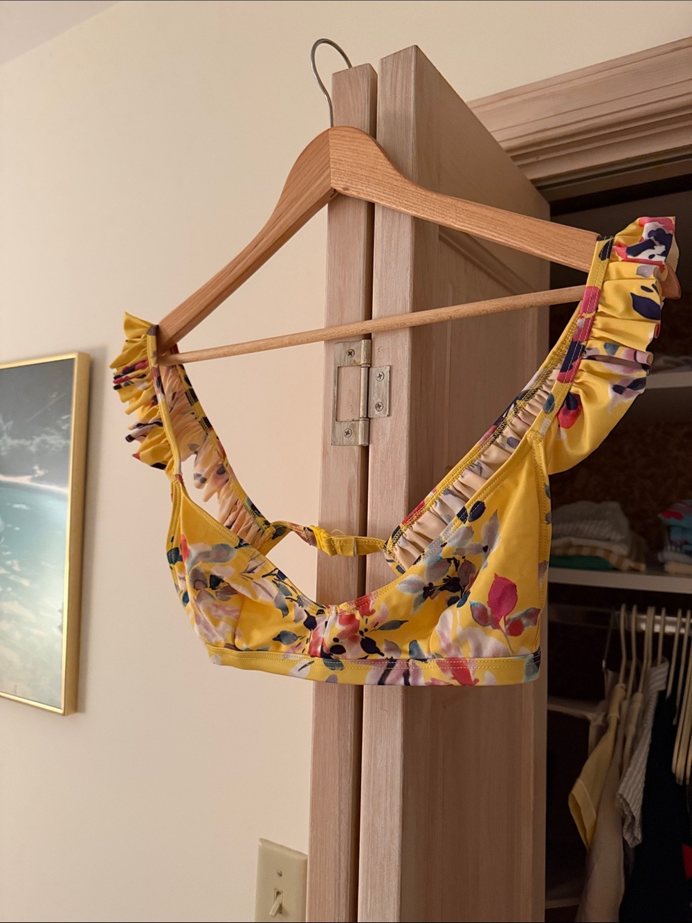 French Connection Yellow Floral Ruffle Bikini Top
